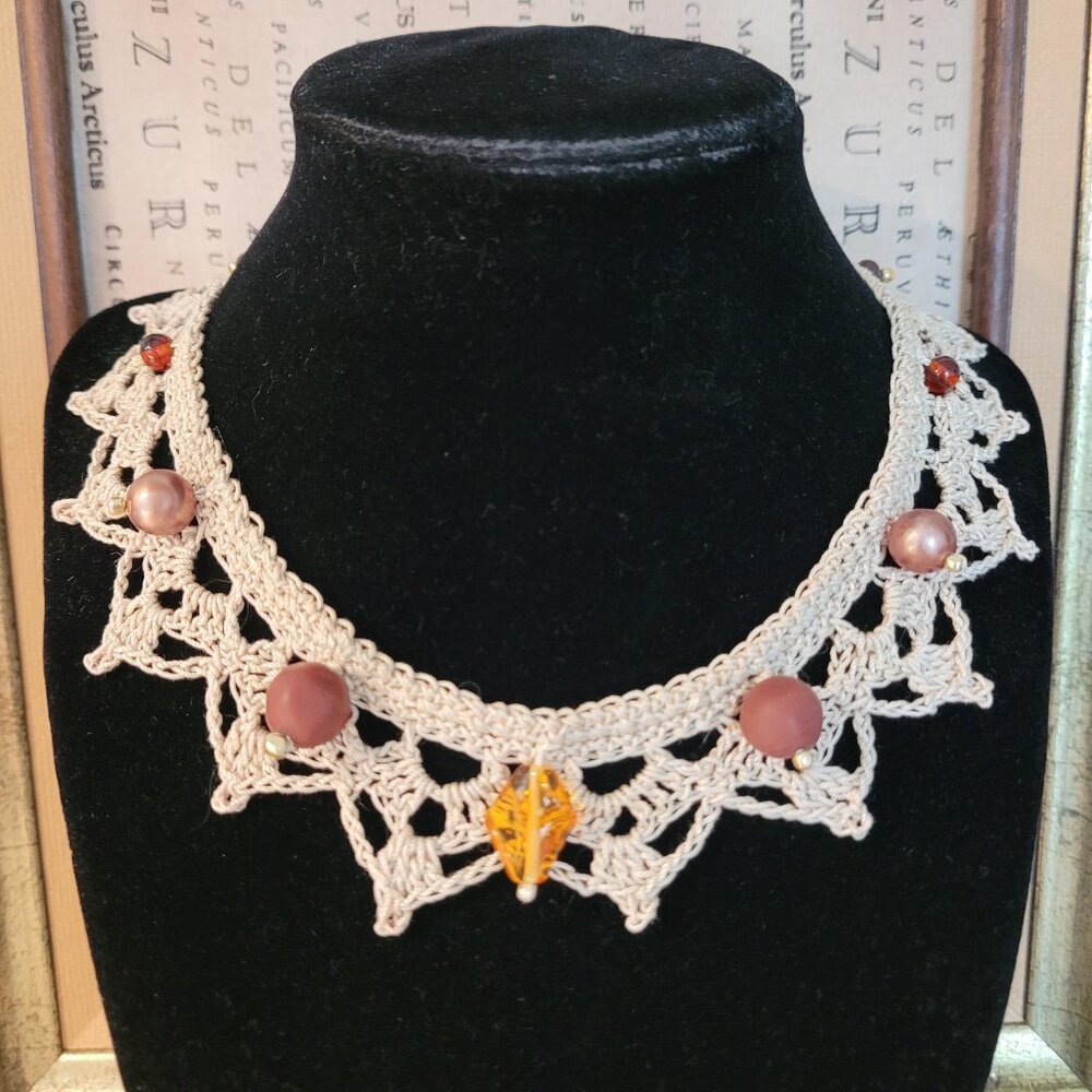 Repurposed Vintage Jewelry on Hand Crafted Crochet Boho / Goth Choker Necklace